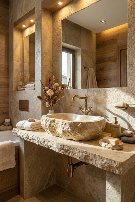 حوض مغسلة حجري طبيعي خام – 41×61 سم